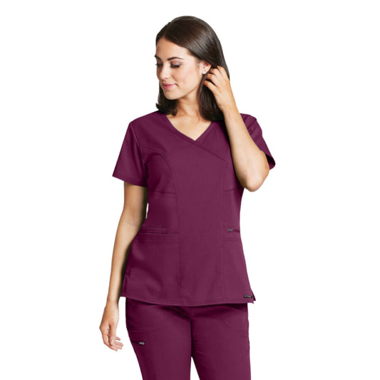 Pijama Quirúrgica Grey´s Anatomy SPANDEX CRUZADO Stretch Dama Vino